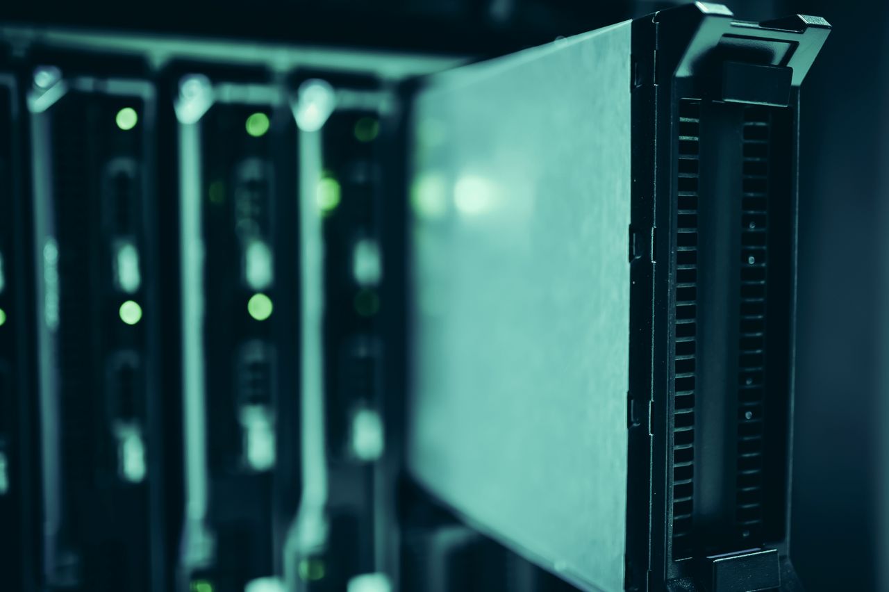 discover Close-up of server racks in a data center highlighting modern technology infrastructure.